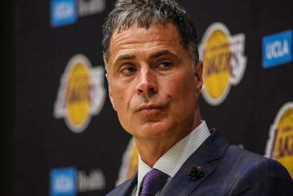 Rob Pelinka at a Lakers press conference